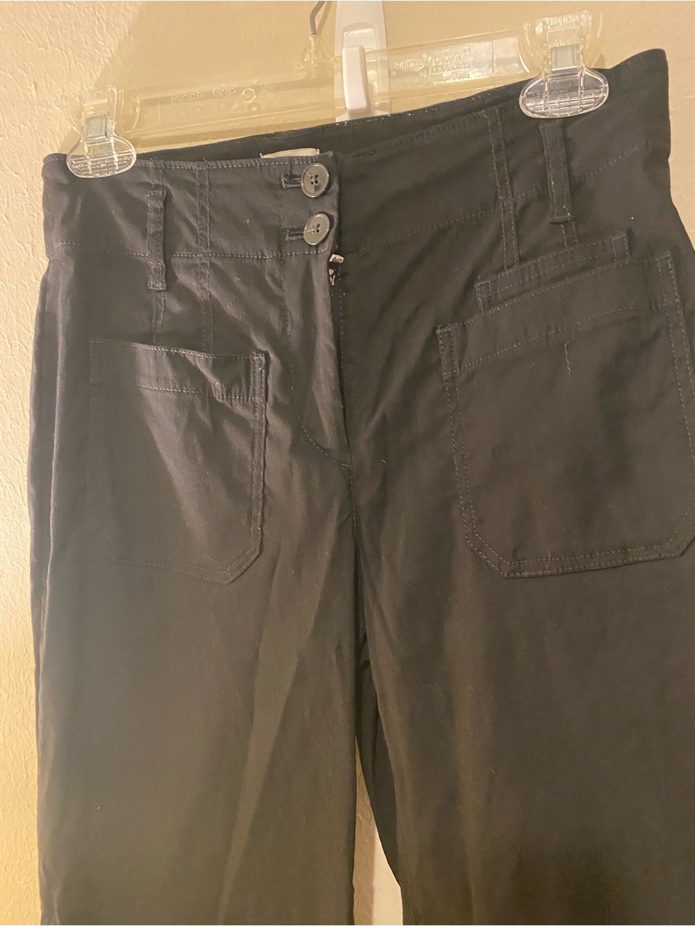 Women’s Maeve By Anthropologie “The Junie Jean” Black Wide Leg Glare Pants Sz26P - Picture 3 of 4